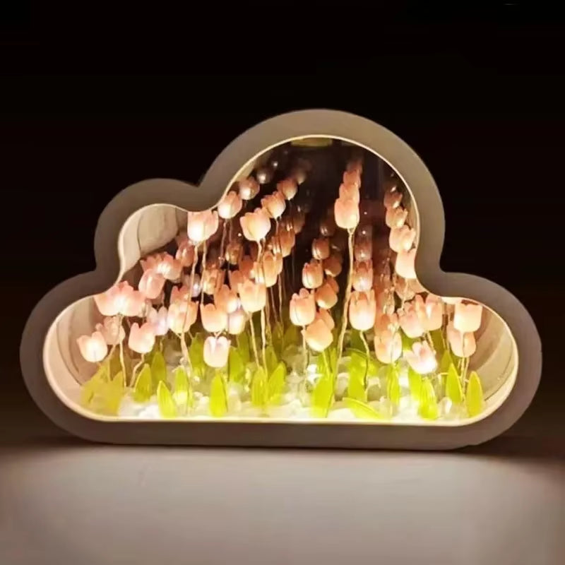 Tulip Garden Cloud Night LED Lights - Enchanting DIY Mirror Decor for Bedrooms, Ideal Gift for Teen Girls, Couples, and Kids