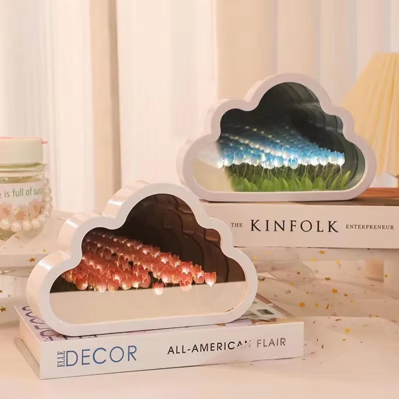 Tulip Garden Cloud Night LED Lights - Enchanting DIY Mirror Decor for Bedrooms, Ideal Gift for Teen Girls, Couples, and Kids