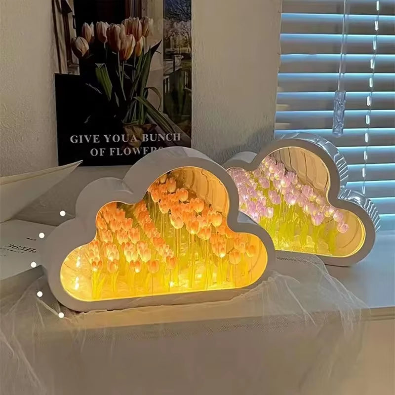 Tulip Garden Cloud Night LED Lights - Enchanting DIY Mirror Decor for Bedrooms, Ideal Gift for Teen Girls, Couples, and Kids