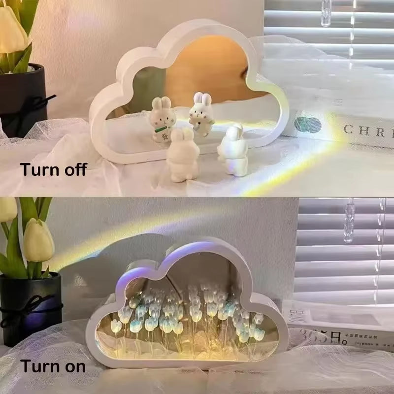Tulip Garden Cloud Night LED Lights - Enchanting DIY Mirror Decor for Bedrooms, Ideal Gift for Teen Girls, Couples, and Kids