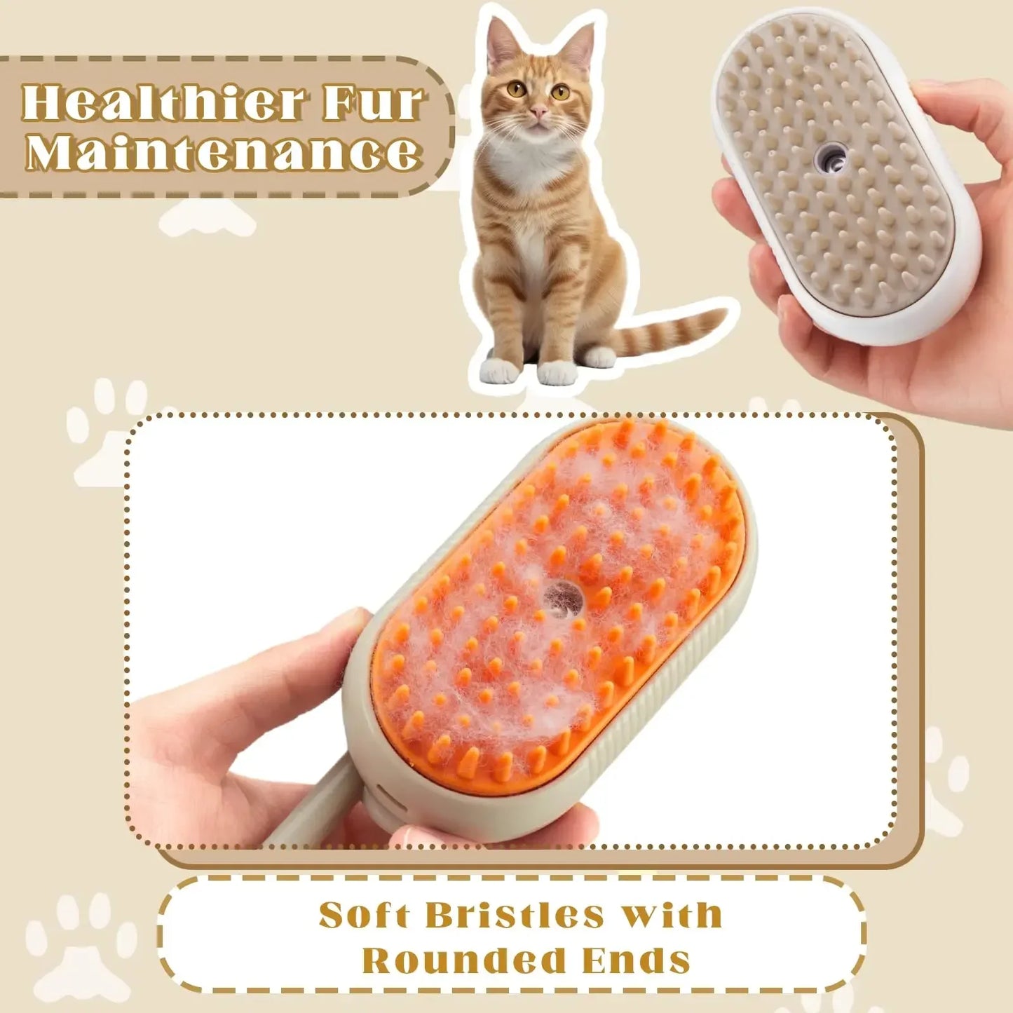 3-in-1 Pet Massage Brush with Steam Spray, Rotatable Design for Hair Removal and Bathing