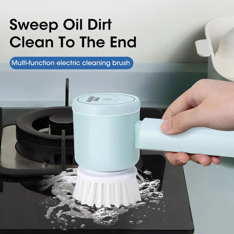 Electric Cordless Spin Scrubber with Five Replaceable Brush Heads for Efficient Bathroom Cleaning