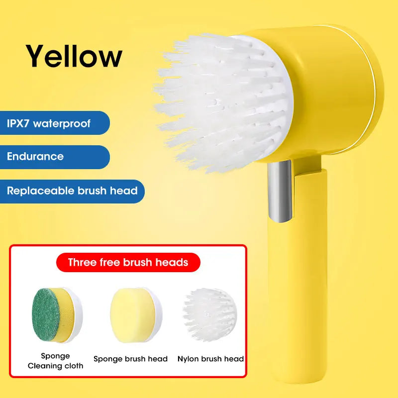 Electric Cordless Spin Scrubber with Five Replaceable Brush Heads for Efficient Bathroom Cleaning