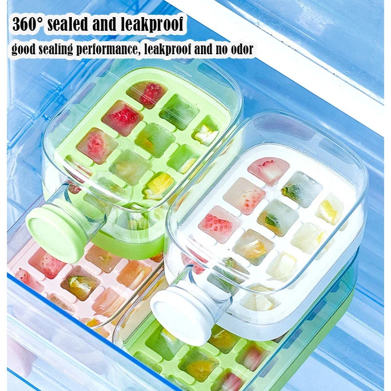 2-in-1 Water Bottle Ice Cube Tray with Lid, Ice Cube Bottle with Lid and Straw, Perfect for Coffee, Juice and Beverages (Pink-800ML)