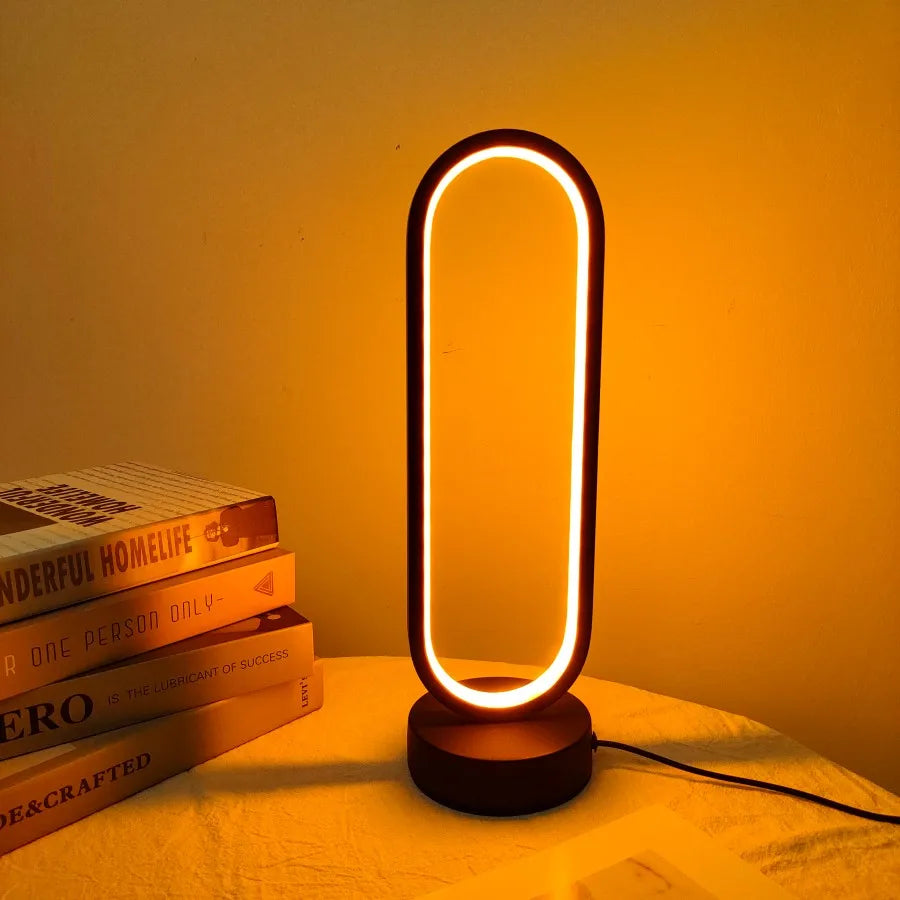 Elegant 3-Color Dimming LED Ring Lamp for Bedroom and Living Room - Stylish Bedside Night Light