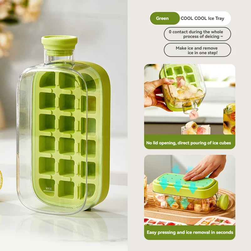 2-in-1 Water Bottle Ice Cube Tray with Lid, Ice Cube Bottle with Lid and Straw, Perfect for Coffee, Juice and Beverages (Pink-800ML)