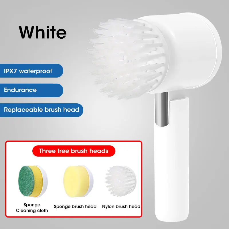 Electric Cordless Spin Scrubber with Five Replaceable Brush Heads for Efficient Bathroom Cleaning