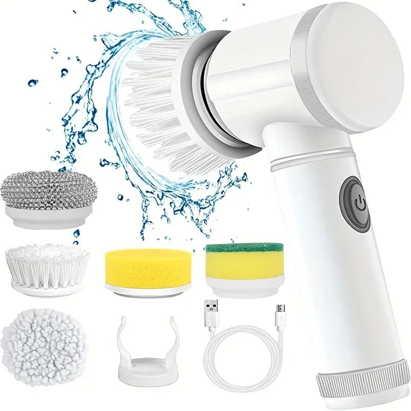 Electric Cordless Spin Scrubber with Five Replaceable Brush Heads for Efficient Bathroom Cleaning