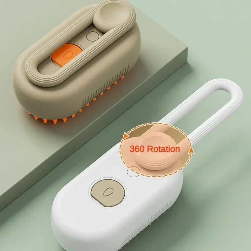 3-in-1 Pet Massage Brush with Steam Spray, Rotatable Design for Hair Removal and Bathing