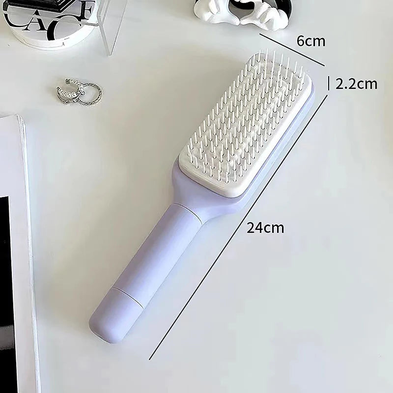 Self-Cleaning Hairbrush for Women with One-Key Cleaning, Scalp Massage, and Anti-Static Features