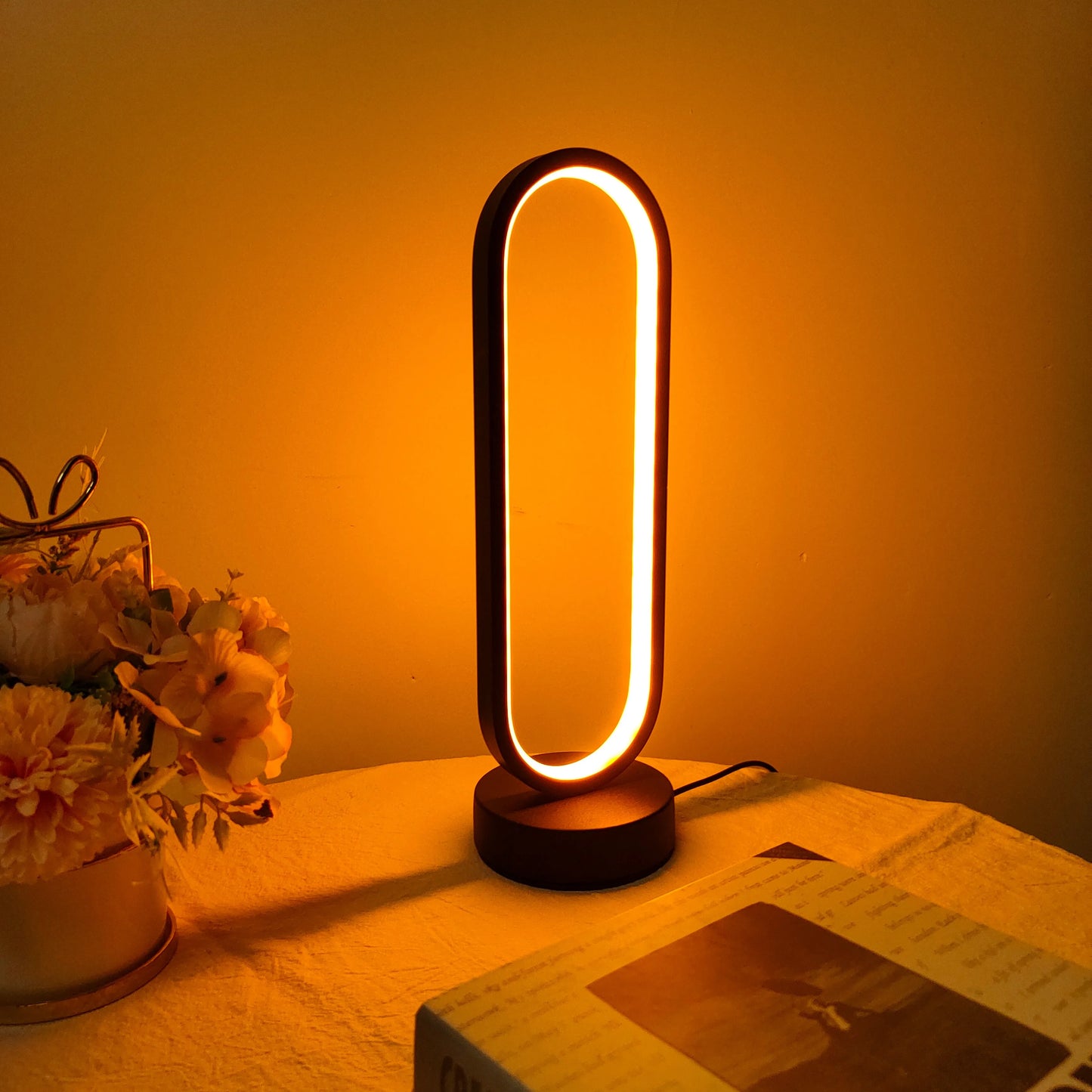 Elegant 3-Color Dimming LED Ring Lamp for Bedroom and Living Room - Stylish Bedside Night Light