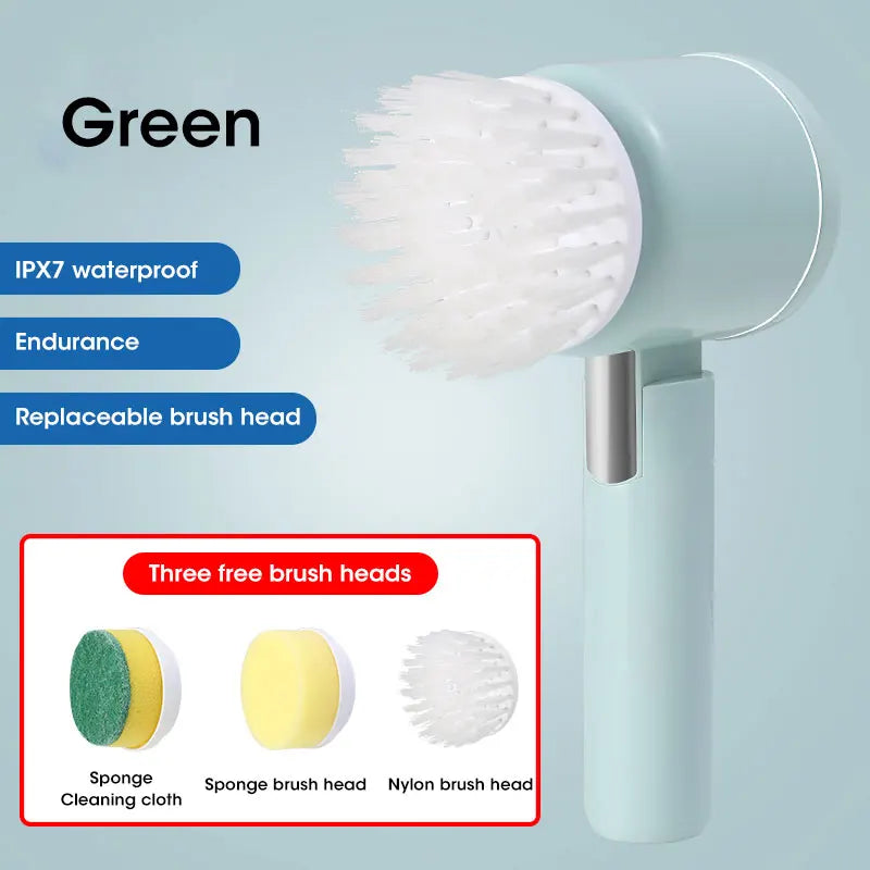 Electric Cordless Spin Scrubber with Five Replaceable Brush Heads for Efficient Bathroom Cleaning