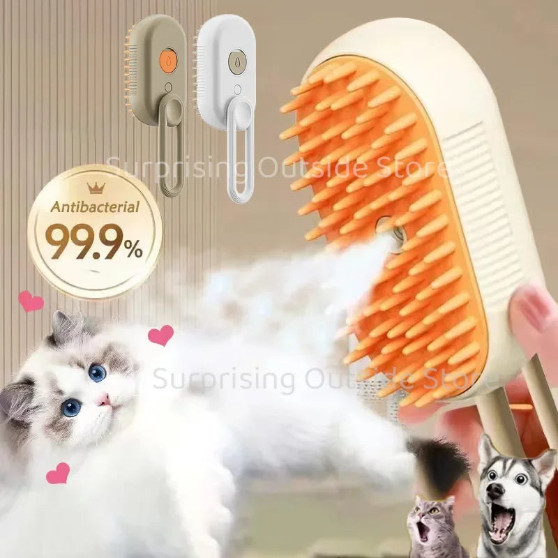 3-in-1 Pet Massage Brush with Steam Spray, Rotatable Design for Hair Removal and Bathing