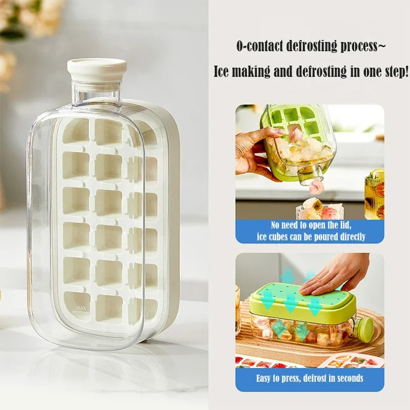 2-in-1 Water Bottle Ice Cube Tray with Lid, Ice Cube Bottle with Lid and Straw, Perfect for Coffee, Juice and Beverages (Pink-800ML)