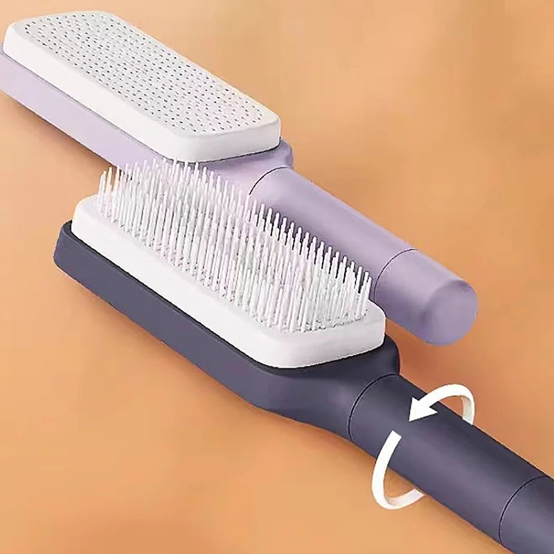 Self-Cleaning Hairbrush for Women with One-Key Cleaning, Scalp Massage, and Anti-Static Features