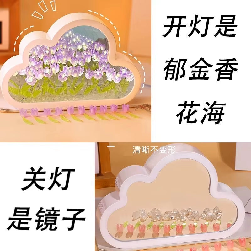 Tulip Garden Cloud Night LED Lights - Enchanting DIY Mirror Decor for Bedrooms, Ideal Gift for Teen Girls, Couples, and Kids