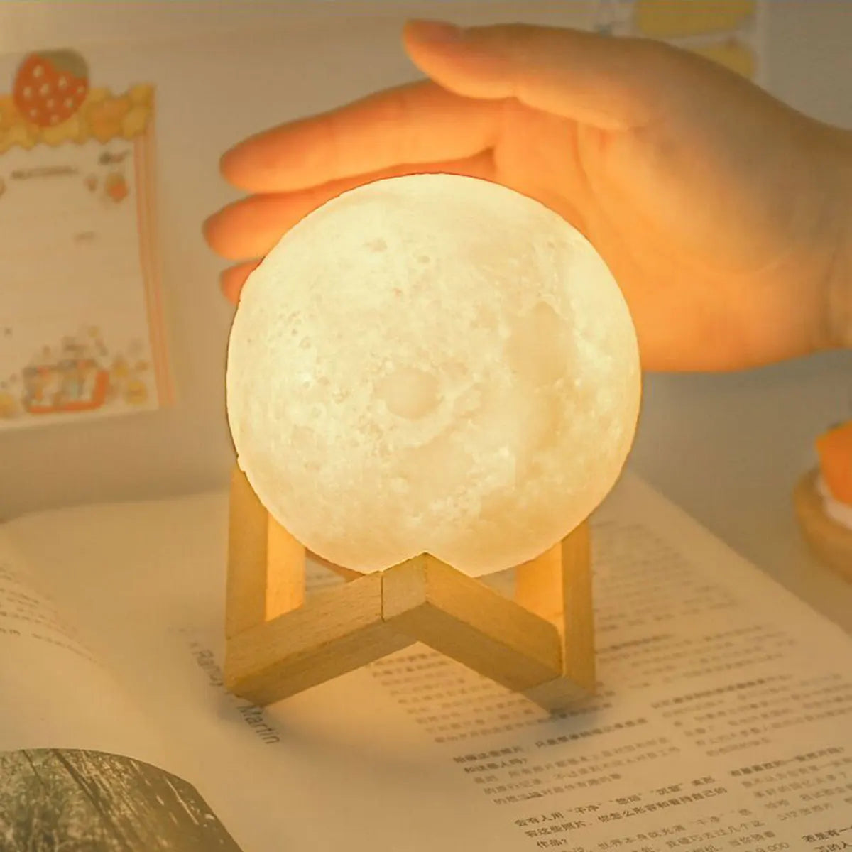 8Cm Romantic Moon Light LED Night Lamp - Create a Cozy Bedroom Ambiance with Soft Warm Light