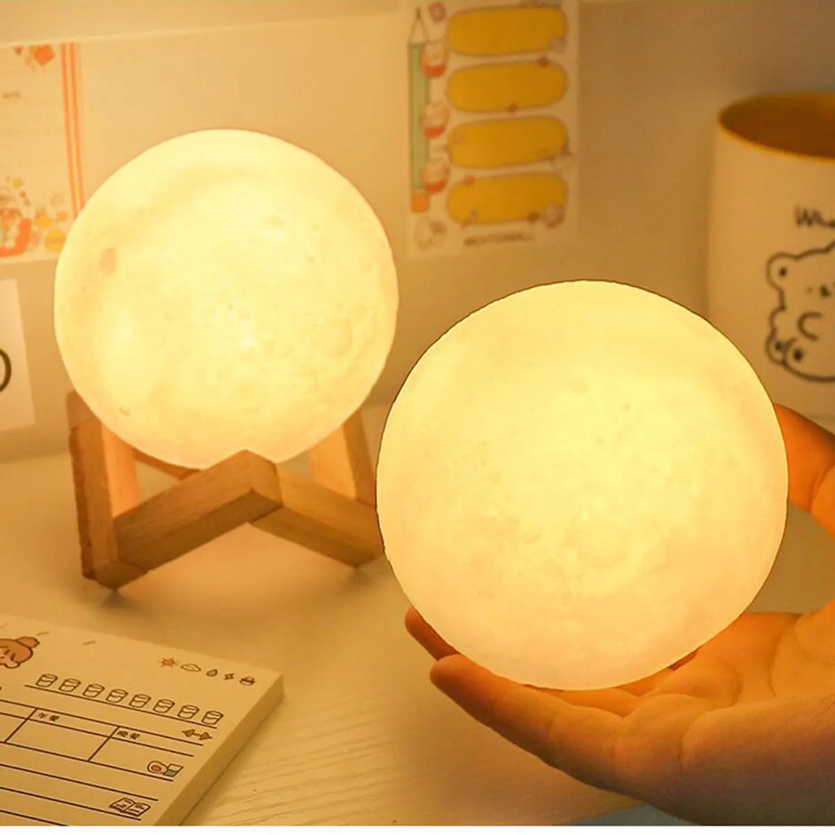8Cm Romantic Moon Light LED Night Lamp - Create a Cozy Bedroom Ambiance with Soft Warm Light