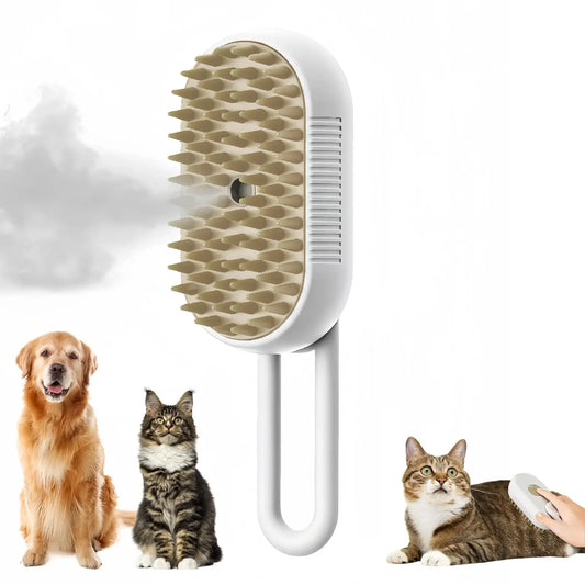 3-in-1 Pet Massage Brush with Steam Spray, Rotatable Design for Hair Removal and Bathing