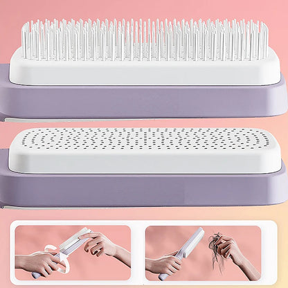 Self-Cleaning Hairbrush for Women with One-Key Cleaning, Scalp Massage, and Anti-Static Features