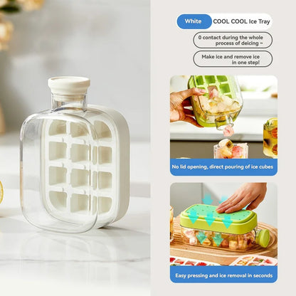 2-in-1 Water Bottle Ice Cube Tray with Lid, Ice Cube Bottle with Lid and Straw, Perfect for Coffee, Juice and Beverages (Pink-800ML)