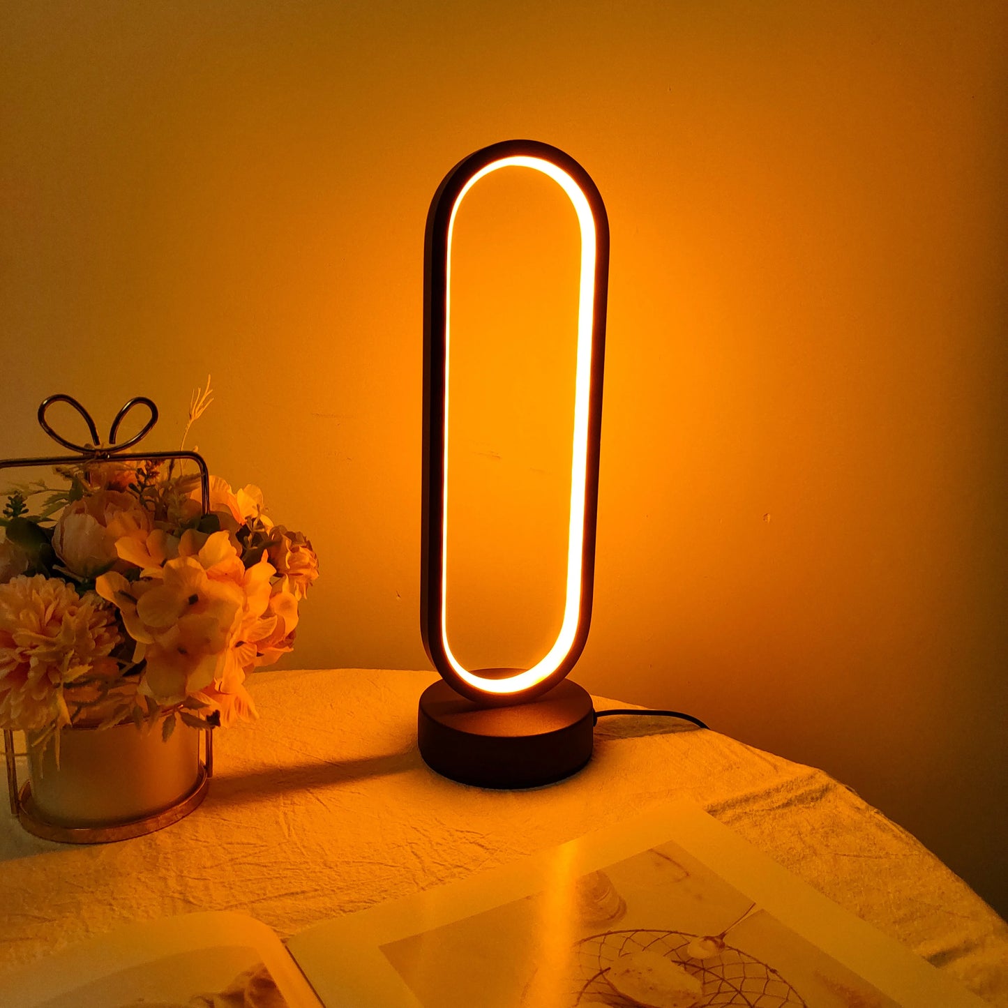 Elegant 3-Color Dimming LED Ring Lamp for Bedroom and Living Room - Stylish Bedside Night Light