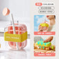 2-in-1 Water Bottle Ice Cube Tray with Lid, Ice Cube Bottle with Lid and Straw, Perfect for Coffee, Juice and Beverages (Pink-800ML)