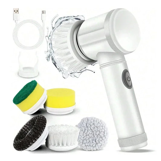 Electric Cordless Spin Scrubber with Five Replaceable Brush Heads for Efficient Bathroom Cleaning