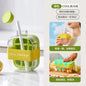 2-in-1 Water Bottle Ice Cube Tray with Lid, Ice Cube Bottle with Lid and Straw, Perfect for Coffee, Juice and Beverages (Pink-800ML)