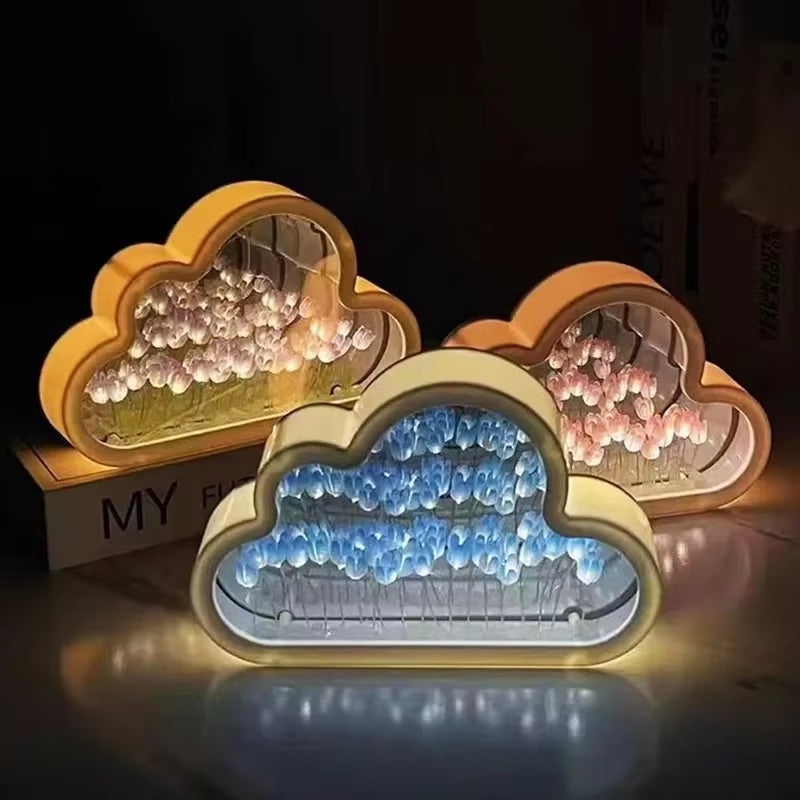 Tulip Garden Cloud Night LED Lights - Enchanting DIY Mirror Decor for Bedrooms, Ideal Gift for Teen Girls, Couples, and Kids